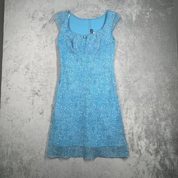 All That Jazz Dress Womens 8 Blue White Paisley Babydoll Boho Fairy Peasant Y2K - Picture 2 of 10